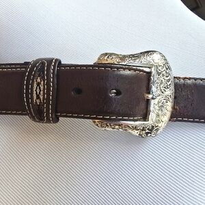 Noona Brown Leather Belt with Silver‎ Buckle